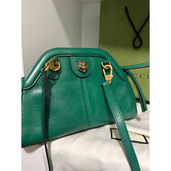 $2316 Gucci Marmot Rebelle Feline Bag Small - Emerald Green - Picture 6 of 14